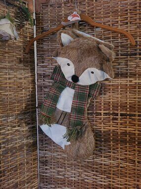 Christmas Stockings Valery Madelyn NEW 21" Brown Fox Faux Fur Green Tartan Scarf